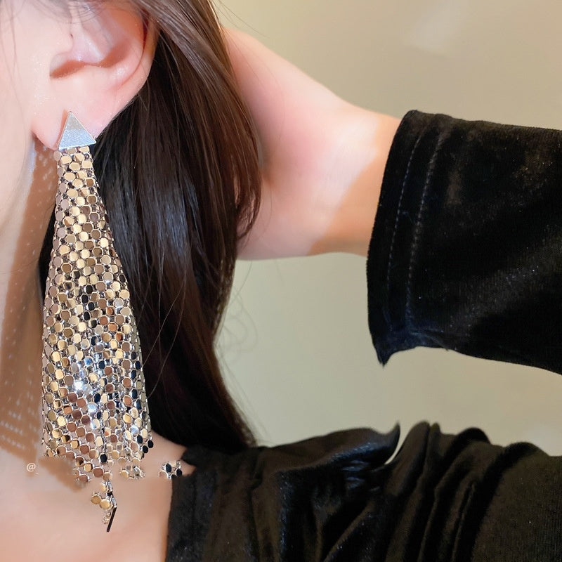 Onlineorderly™ Silver Needle Triangle Sequins Irregular Earrings
