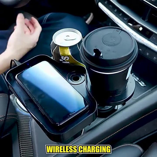 Onlineorderly™ 2-in-1 Car Cup Holder with Wireless Charging – Smart Organizer & Fast Charger