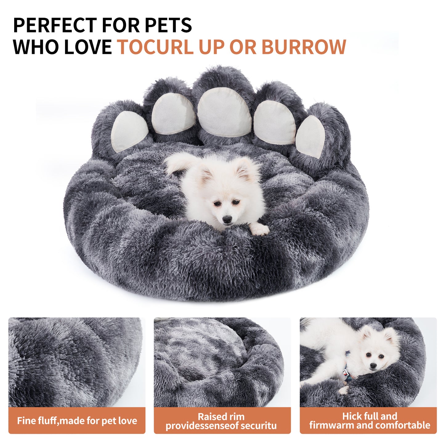 Onlineorderly™ Bear Paw Plush Pet Bed – Cozy Bed for Small Dogs & Cats