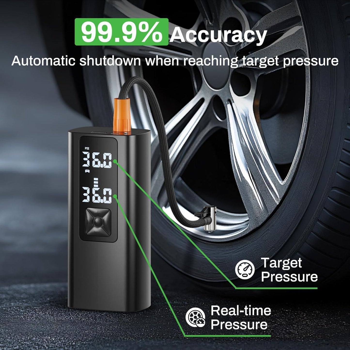 Portable Car Air Pump with LED Screen & Pressure Gauge