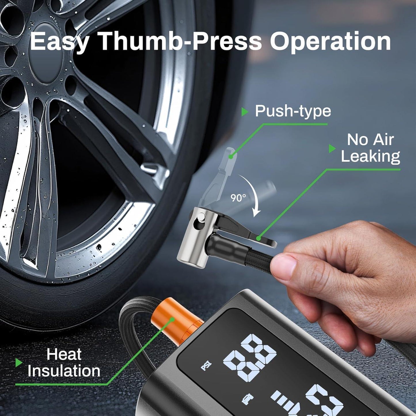 Portable Car Air Pump with LED Screen & Pressure Gauge