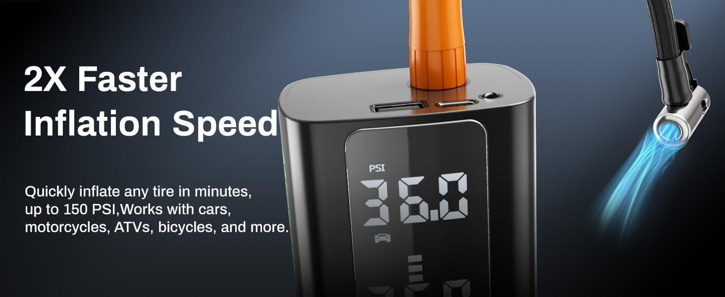Portable Car Air Pump with LED Screen & Pressure Gauge