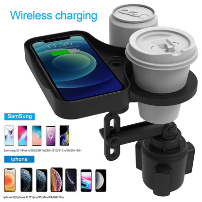 Onlineorderly™ 2-in-1 Car Cup Holder with Wireless Charging – Smart Organizer & Fast Charger