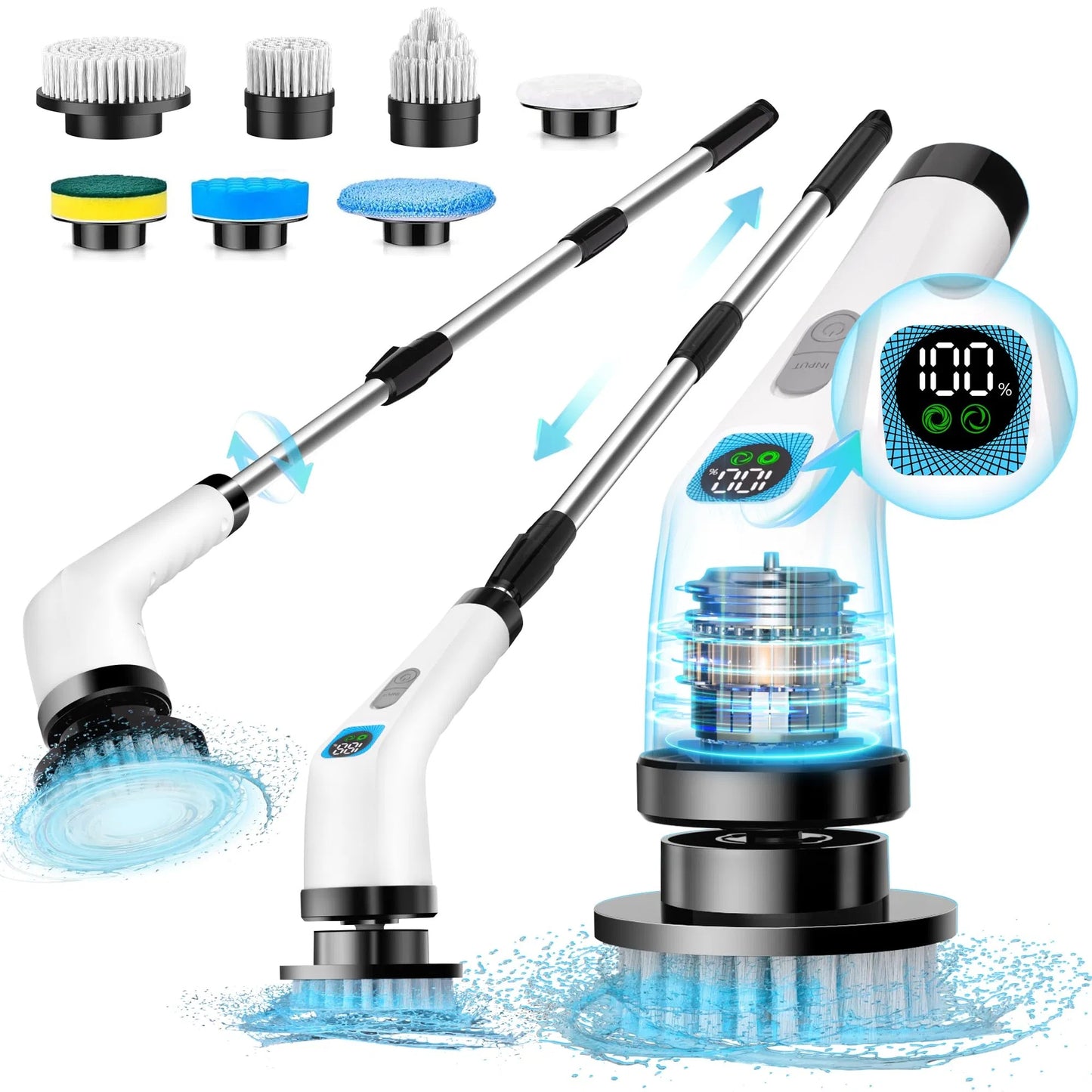 Onlineorderly™ 7-in-1 Electric Spin Scrubber with LED Display & Long Handle