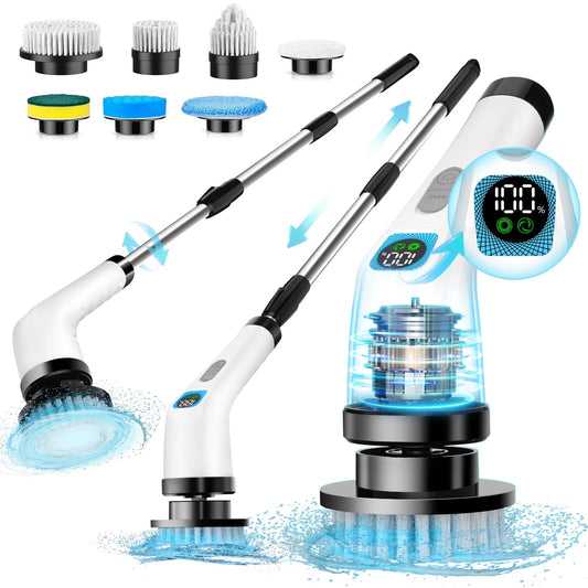 7-in-1 Electric Spin Scrubber with LED Display & Long Handle
