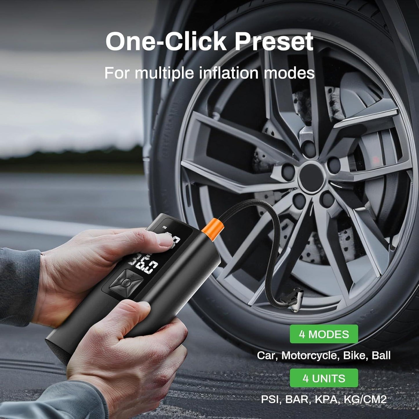 Portable Car Air Pump with LED Screen & Pressure Gauge