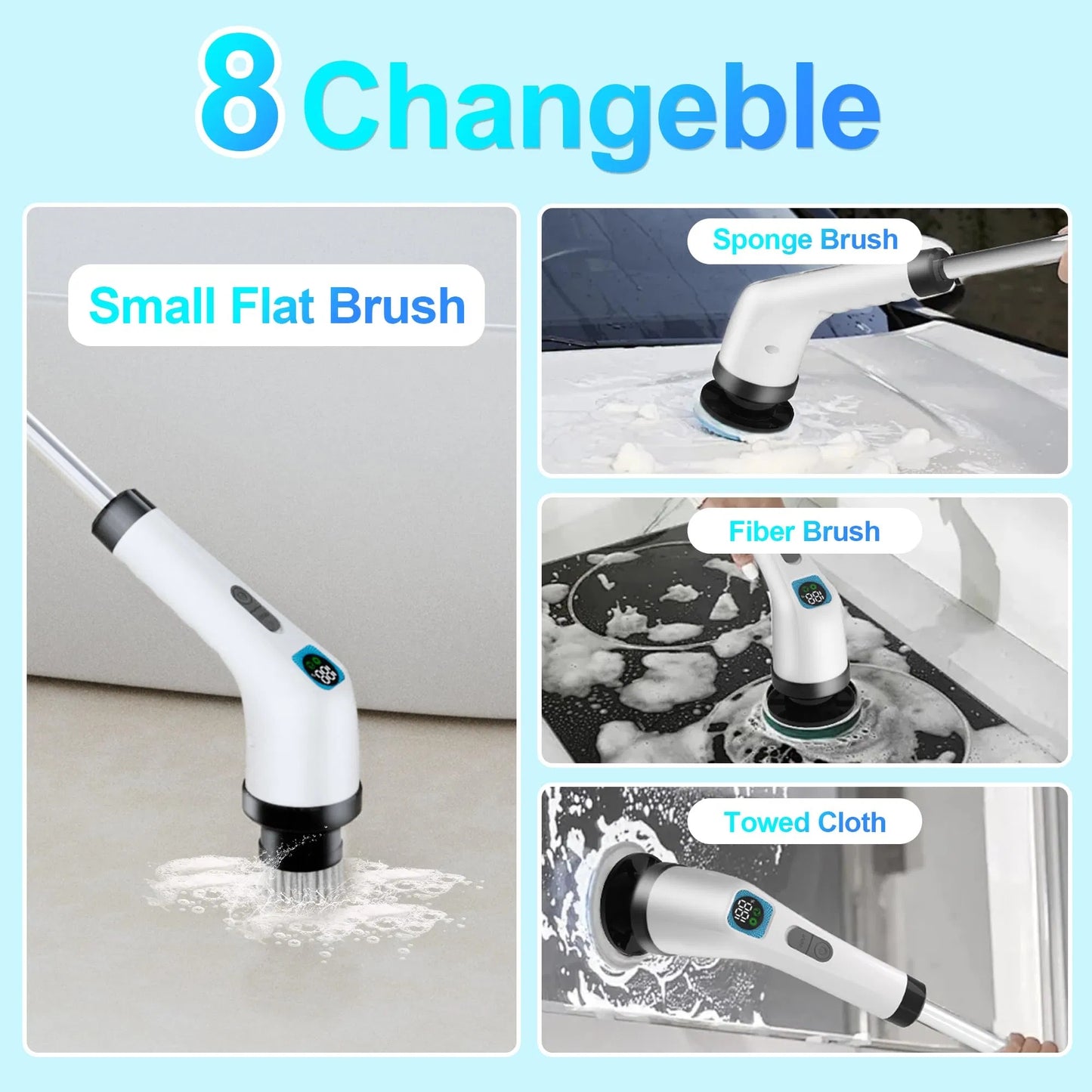 Onlineorderly™ 7-in-1 Electric Spin Scrubber with LED Display & Long Handle